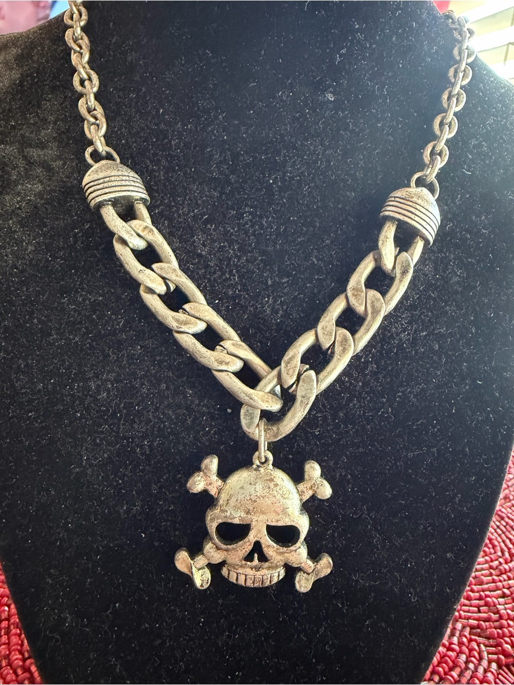 Skull & Crossbones Chunky Chain Necklace in Aged Gold
